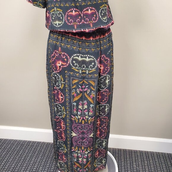 Hermant & Nandita Embroidered Button down Maxi Dress 100% Silk Sz Large Boho - Picture 9 of 13